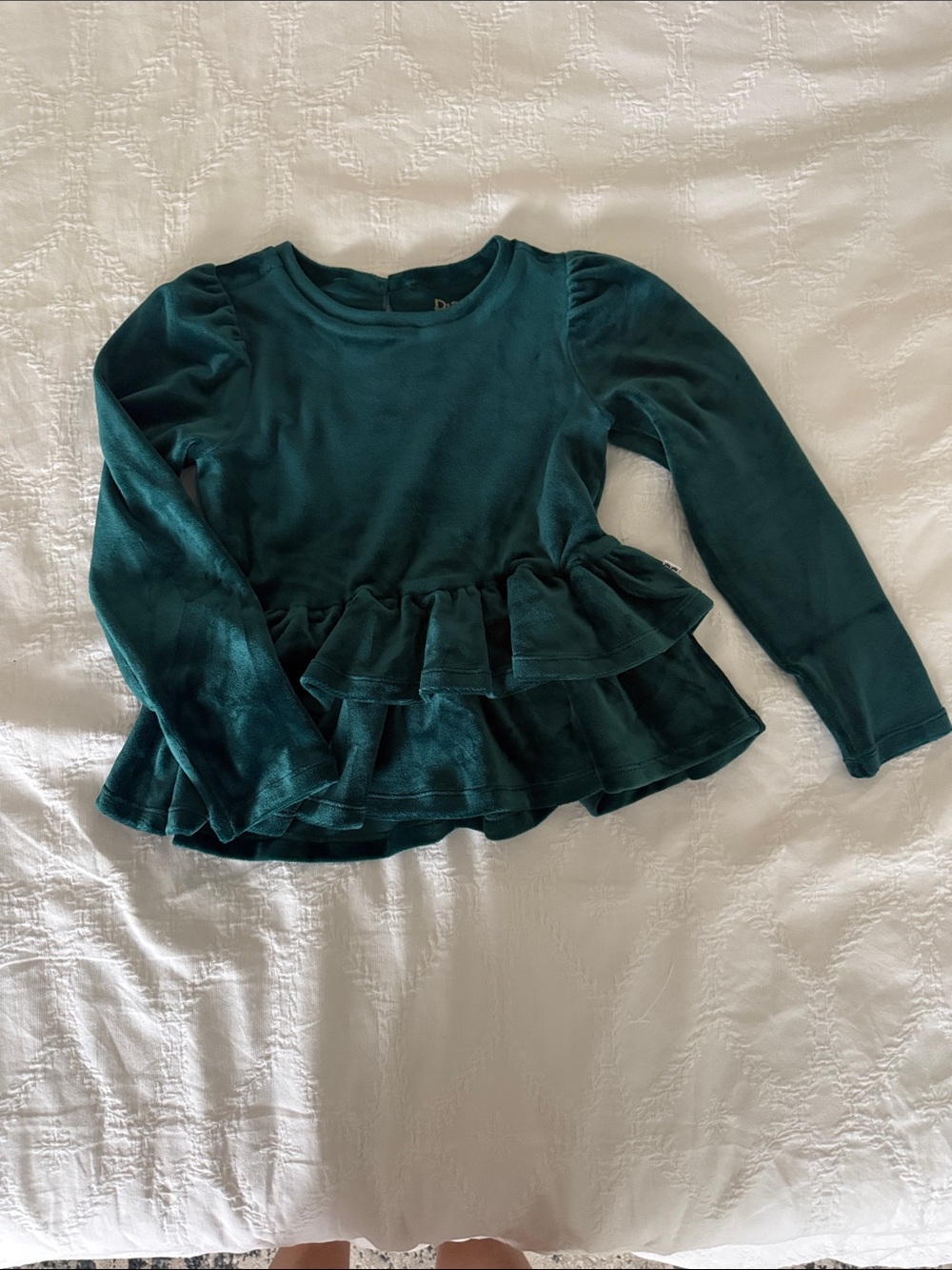 Little Sleepies Velvet Peplum Long-Sleeve Top - Emerald